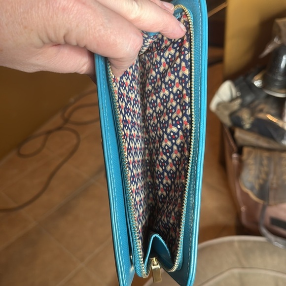 TORY BURCH Zip Around Snap Blue Leather Logo Wallet Clutch - Picture 6 of 10